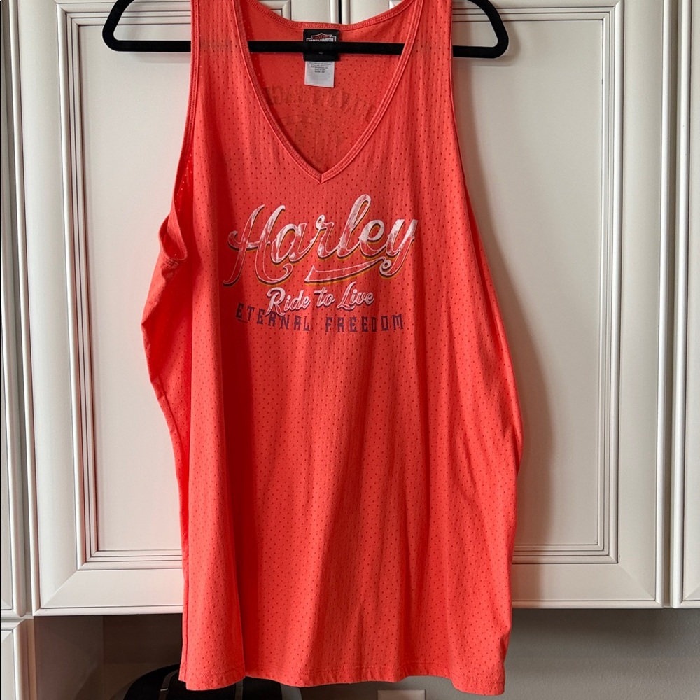 Harley-Davidson Coral Mesh V-Neck Tank with Metallic Script